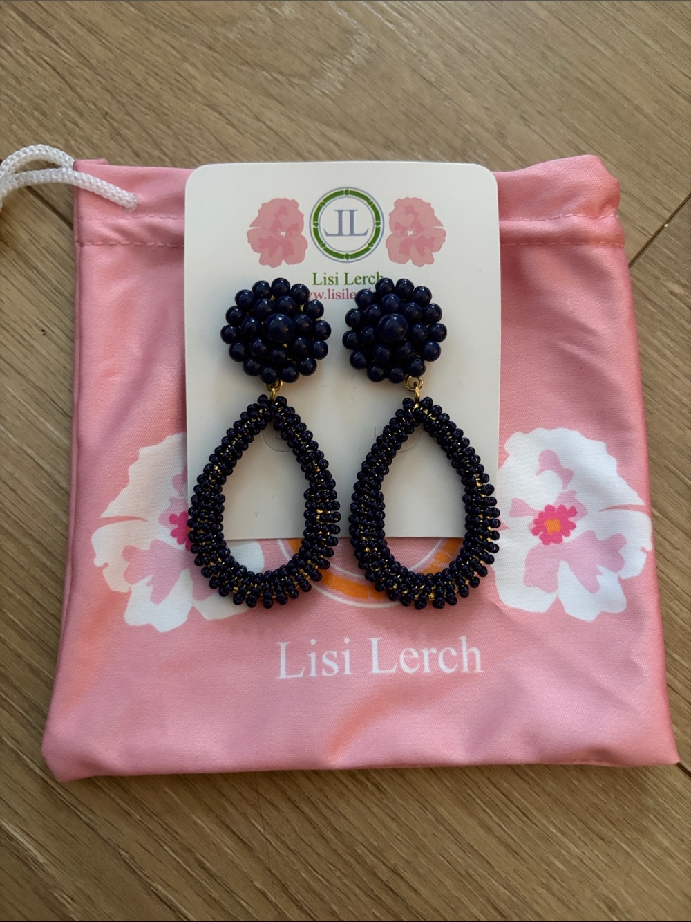 Lisi Lerch Navy Beaded Teardrop Dangle Earrings